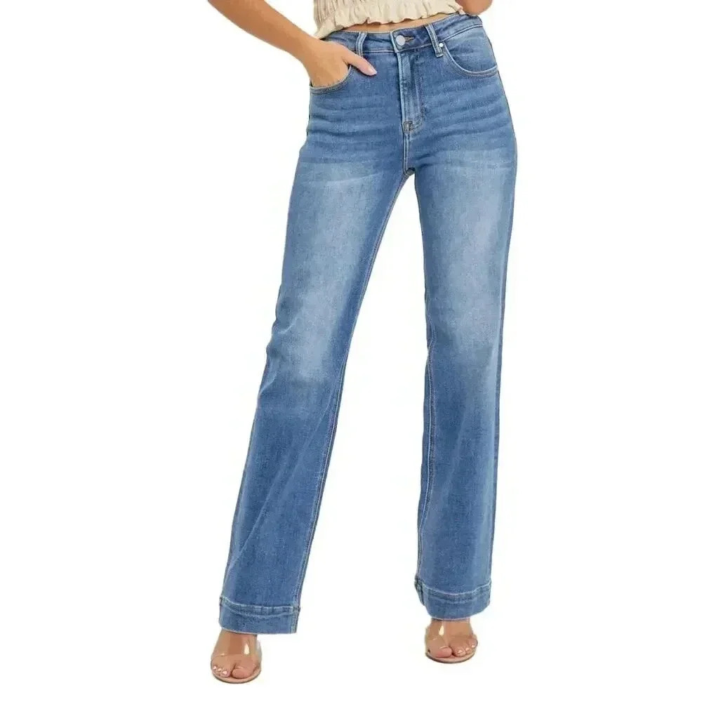 Risen High Rise Straight Leg Jeans Medium Wash Blue Retro Classic Size 3/26